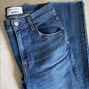 Reformation high waisted jeans with slit hem